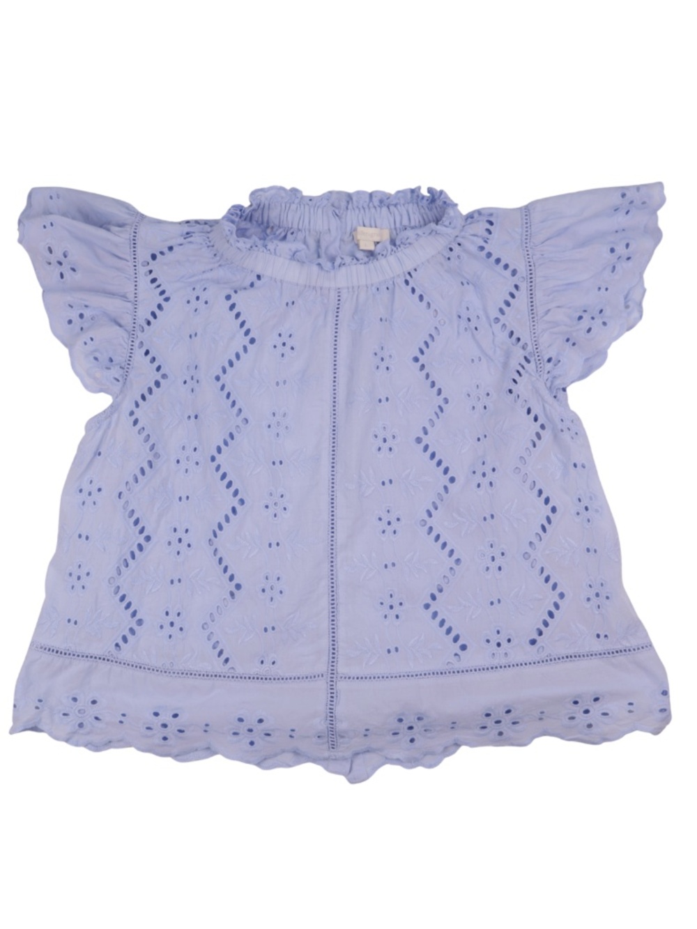Jennifer & Grace Blue Embroidered Eyelet Blouse Large Button Back Top